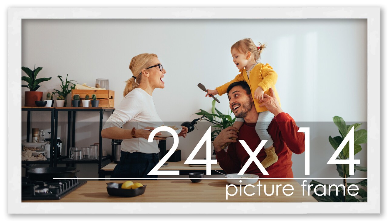 24x14 Solid Wood Picture Frame with UV-Resistant Acrylic & Acid-Free Backing, Available in 6 Finishes: Matte Black, Matte White, Metallic Bronze, Silver, Natural Wood Grain & Mahogany